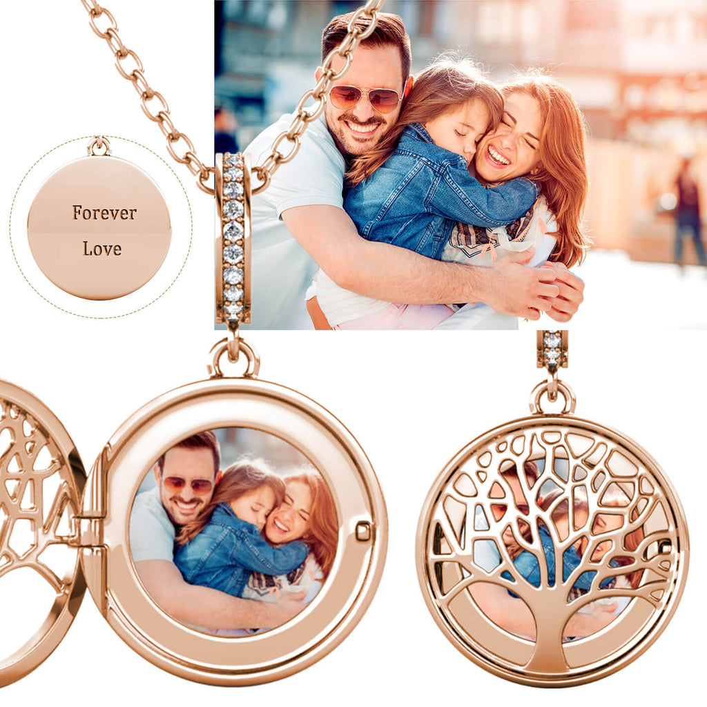 Personalised Photo Round Family Tree Locket Necklace Rose Gold