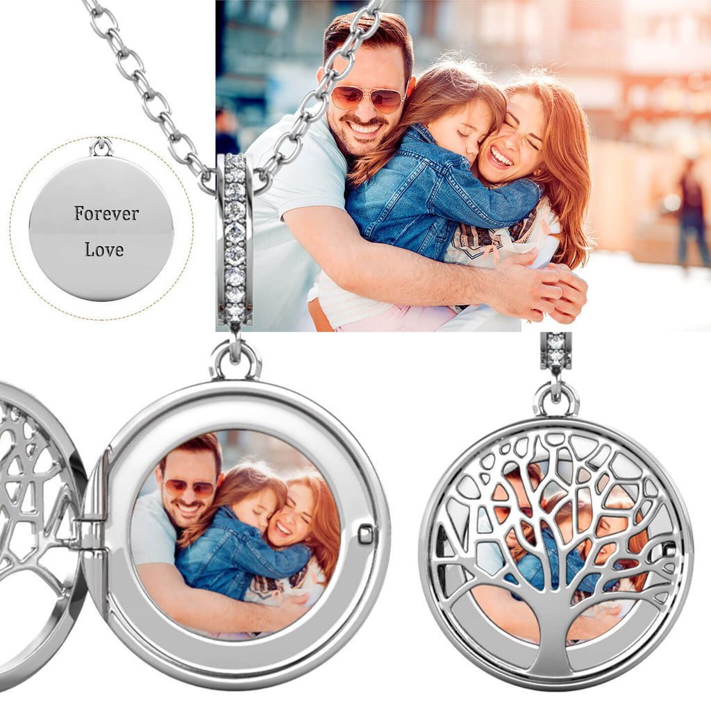 Personalised Photo Round Family Tree Locket Necklace Sterling Silver