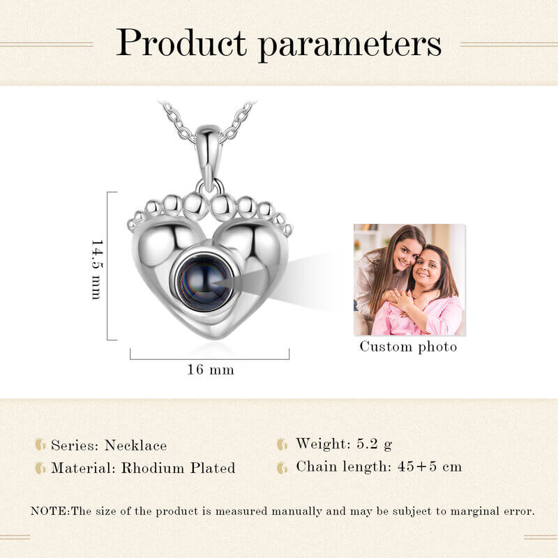 Personalised Baby Feet Photo Projection Heart Necklace - Silver