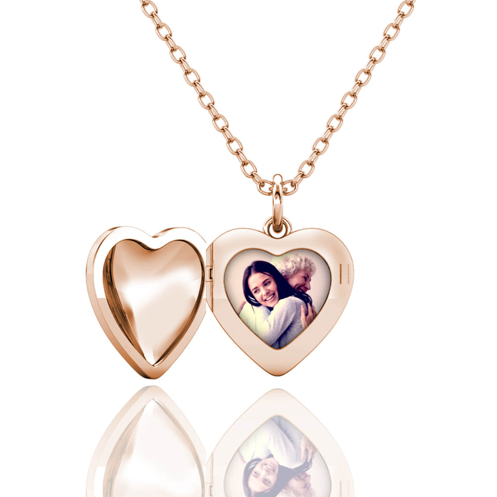 Personalised Photo Heart Locket Necklace with Picture Inside Rose Gold