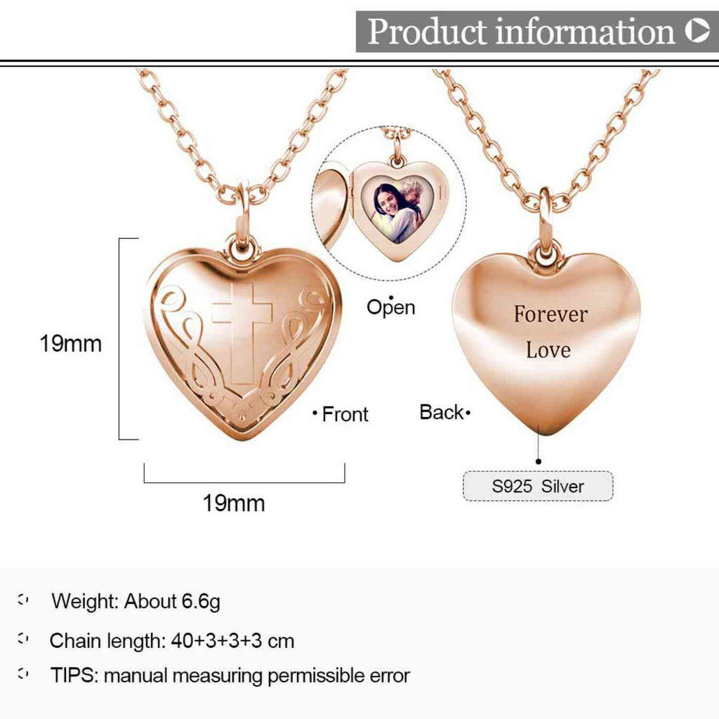 Personalised Photo Heart Locket Necklace with Picture Inside Rose Gold