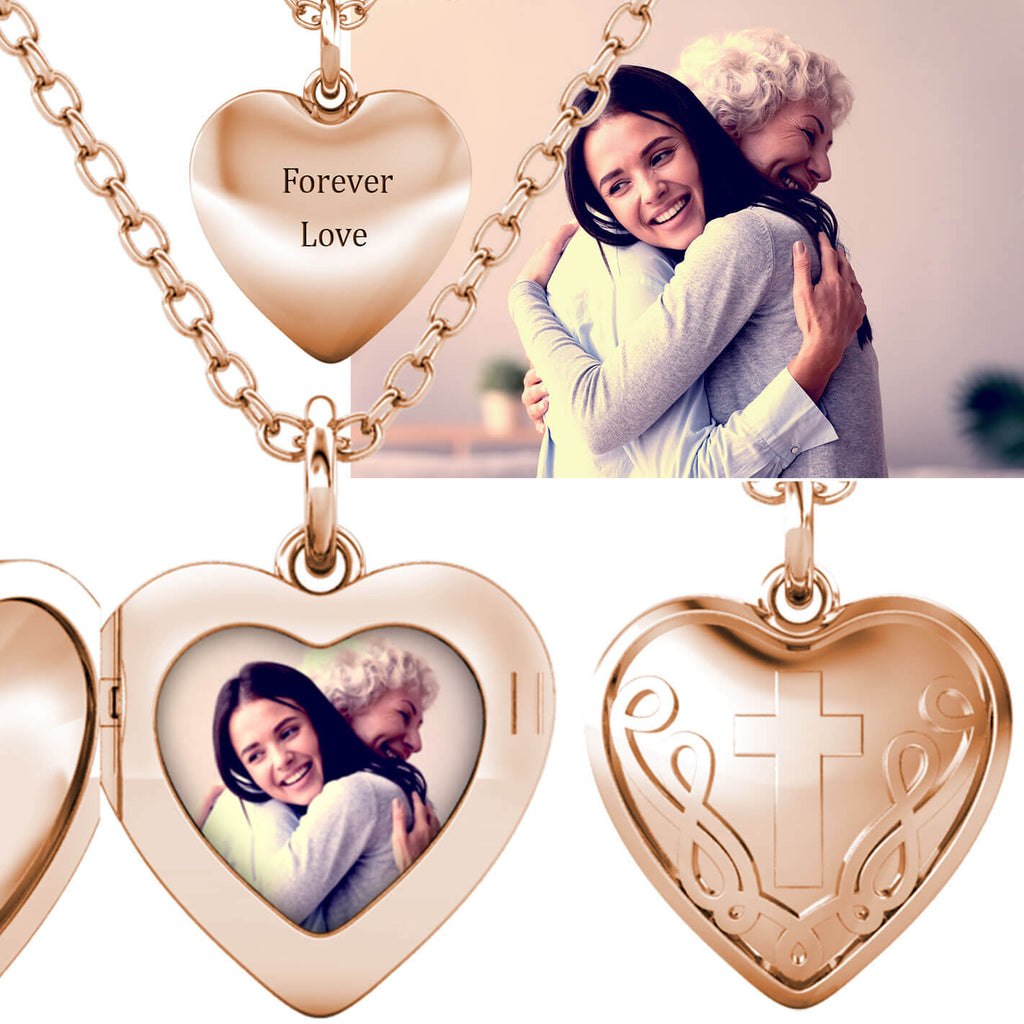 Personalised Photo Heart Locket Necklace with Picture Inside Rose Gold