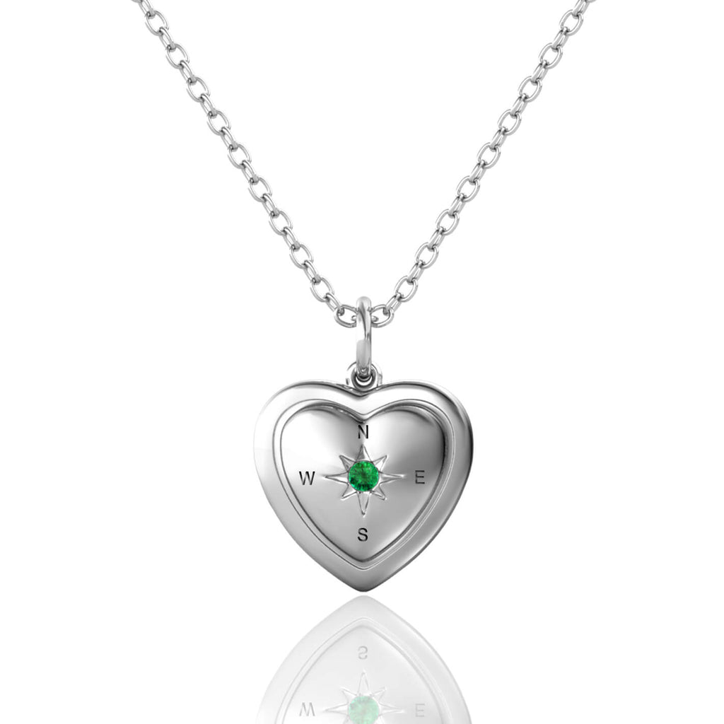 Personalised Photo Heart Locket Necklace with Birthstone Sterling Silver