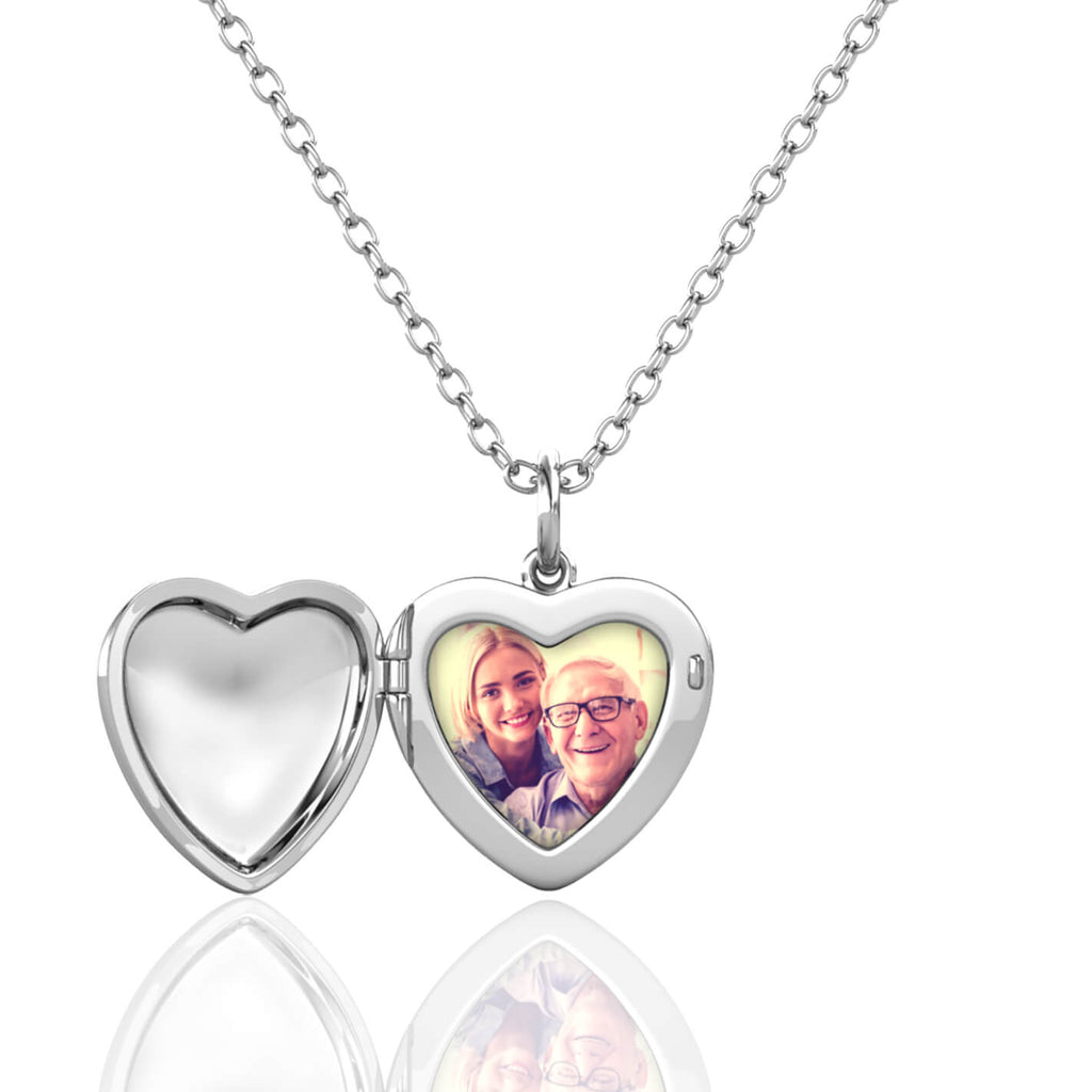 Personalised Photo Heart Locket Necklace with Birthstone Sterling Silver