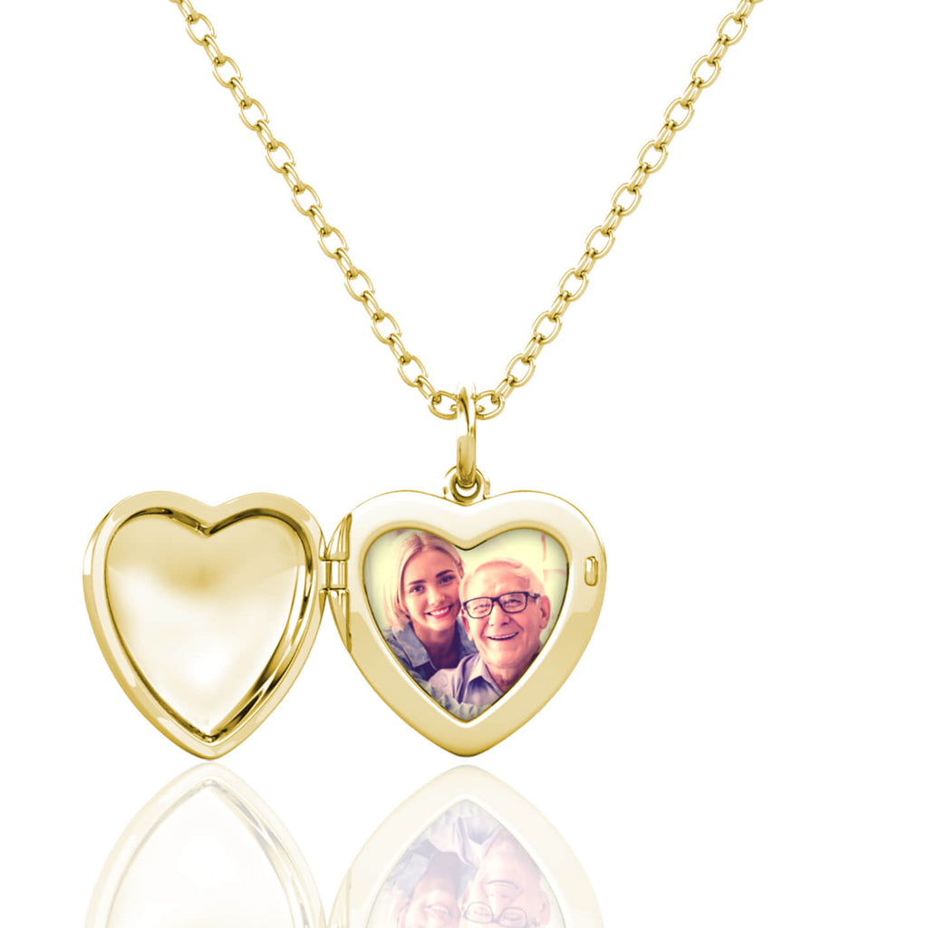 Personalised Photo Heart Locket Necklace with Birthstone Gold