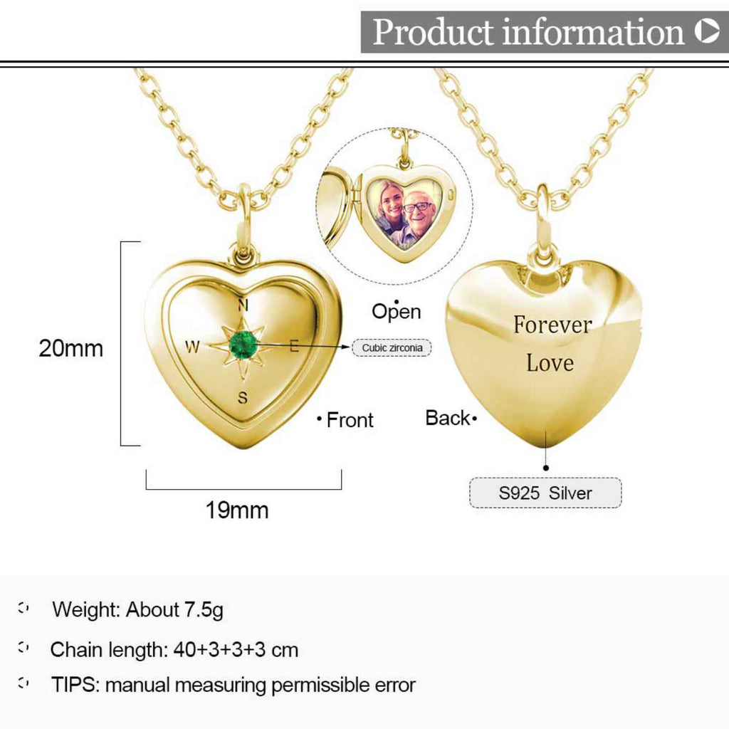 Personalised Photo Heart Locket Necklace with Birthstone Gold