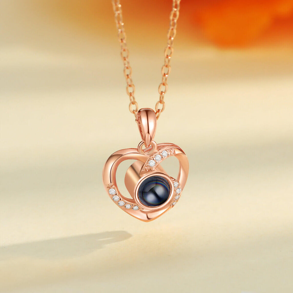 Personalised Heart Photo Projection Necklace - Rose Gold