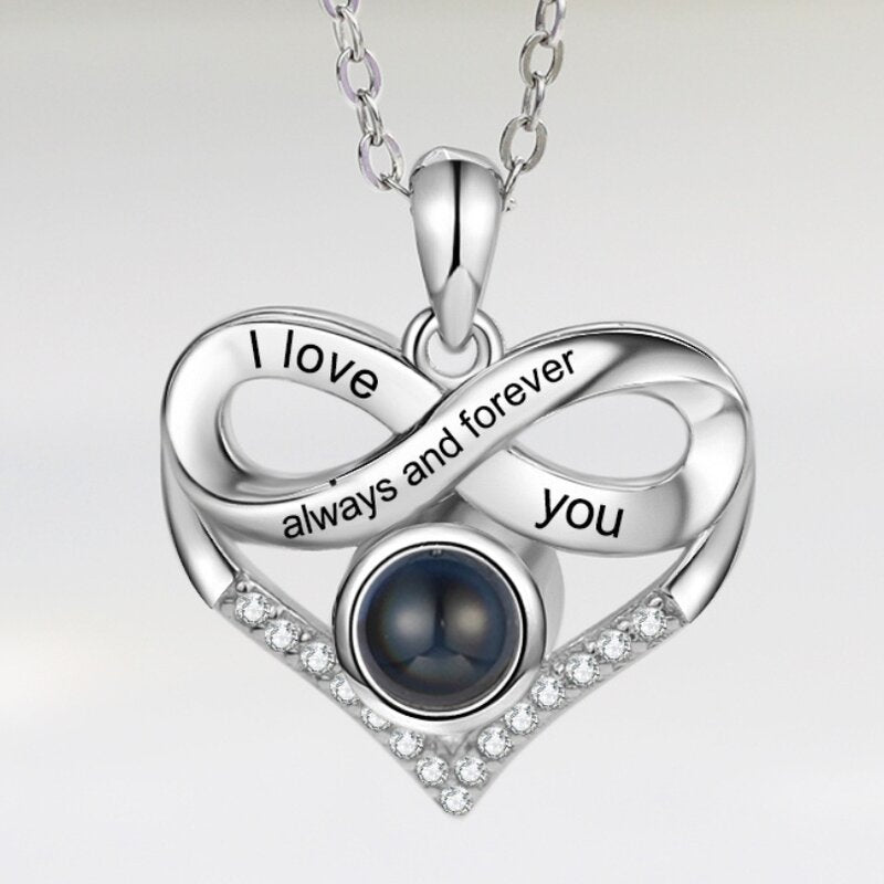 Engraved Infinity Heart Photo Necklace with Picture Inside – IfShe UK