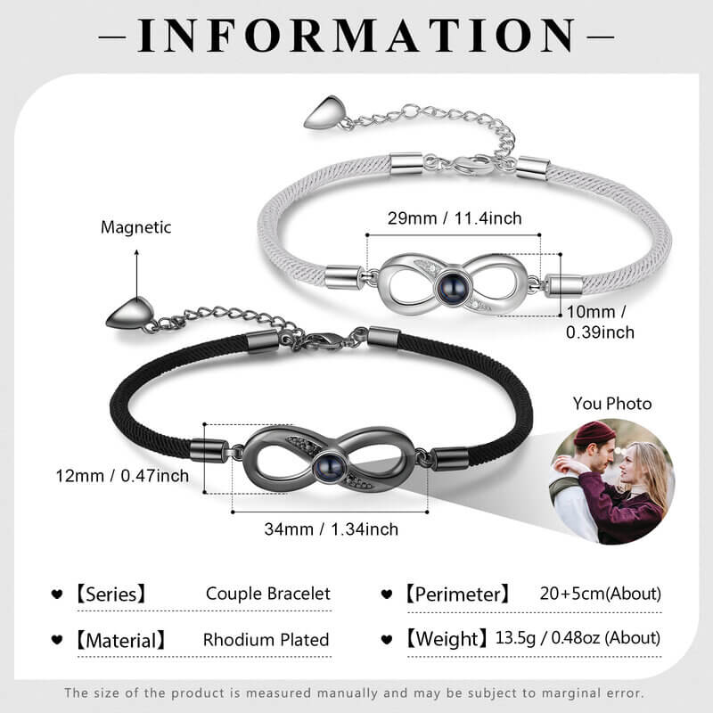 Personalised Infinity Charm Photo Projection Couple Bracelet