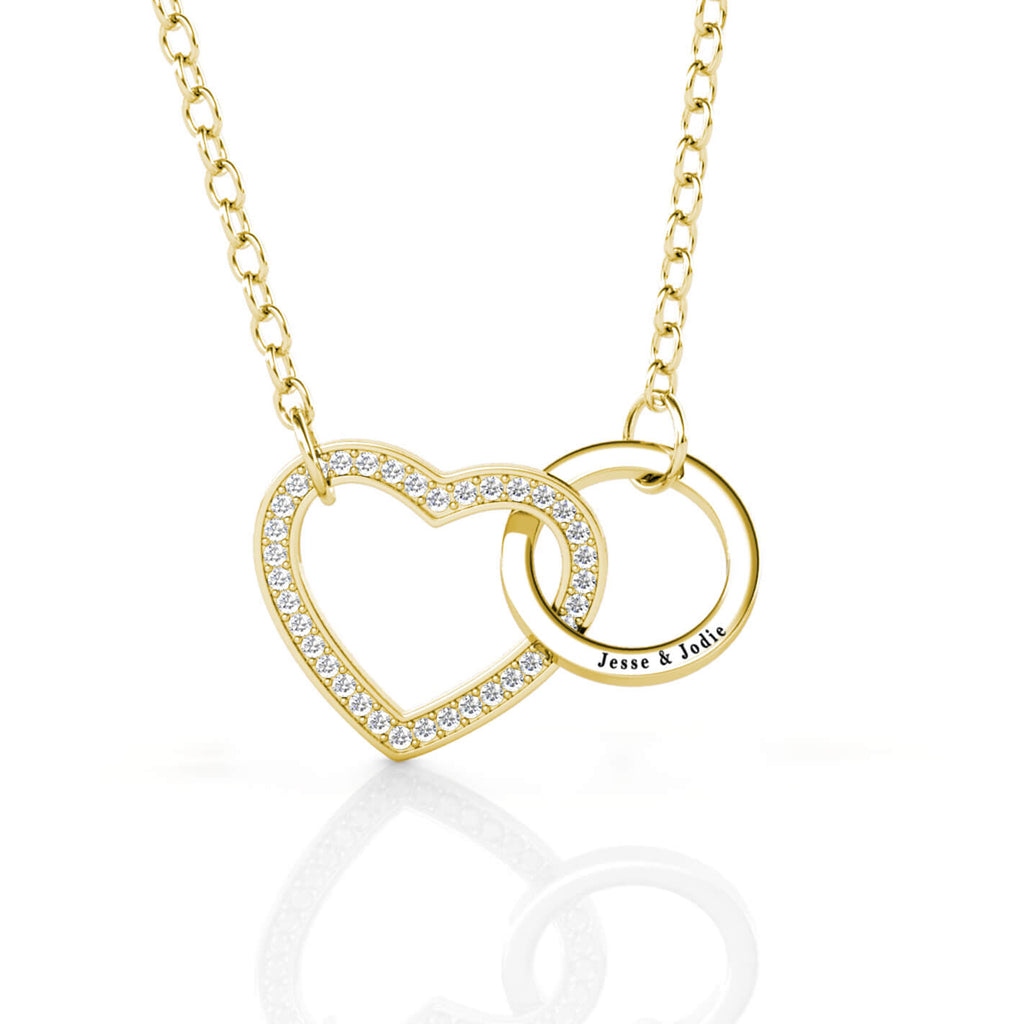 Personalised Interlocking Heart and Circle Pendant Necklace with Engraving - Yellow Gold