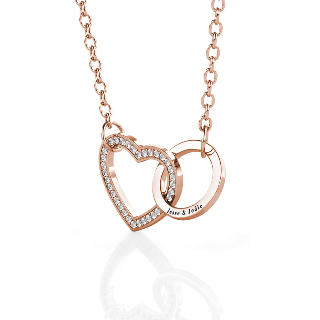 Personalised Interlocking Heart and Circle Pendant Necklace with Engraving - Rose Gold