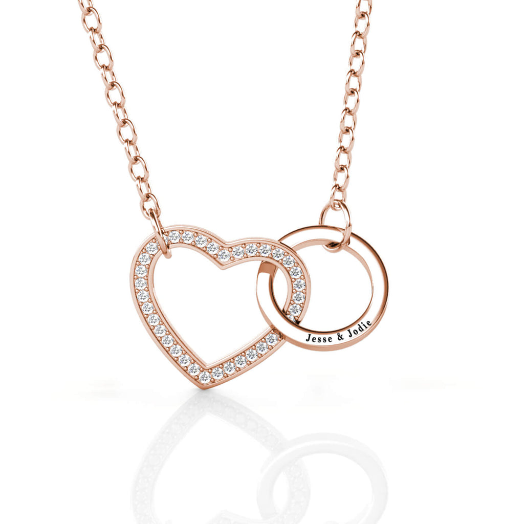 Personalised Interlocking Heart and Circle Pendant Necklace with Engraving - Rose Gold