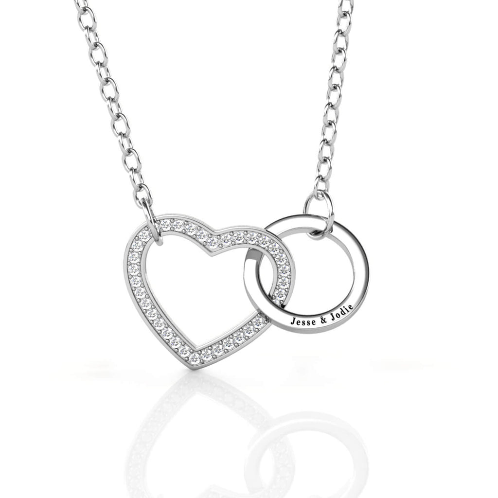 Personalised Interlocking Heart and Circle Pendant Necklace with Engraving
