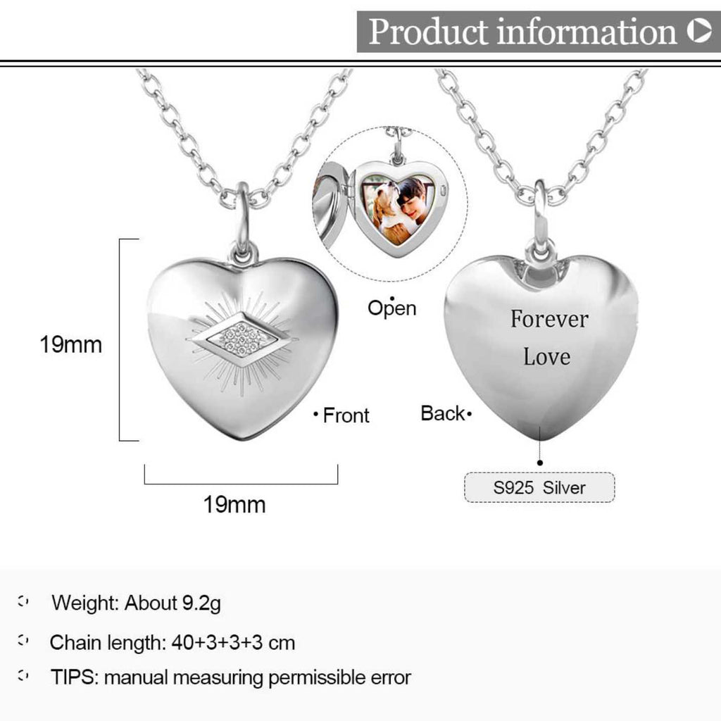 Personalised Photo Heart Locket Necklace with Picture Inside Sterling Silver