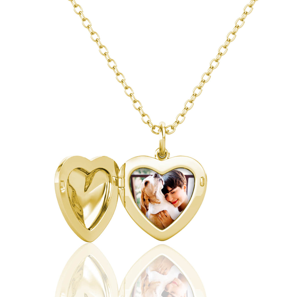 Gold Personalised Photo Heart Locket Necklace with Picture Inside