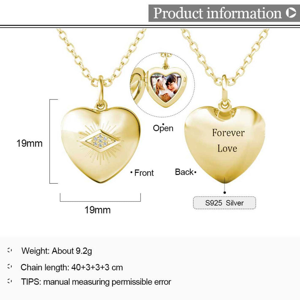 Gold Personalised Photo Heart Locket Necklace with Picture Inside