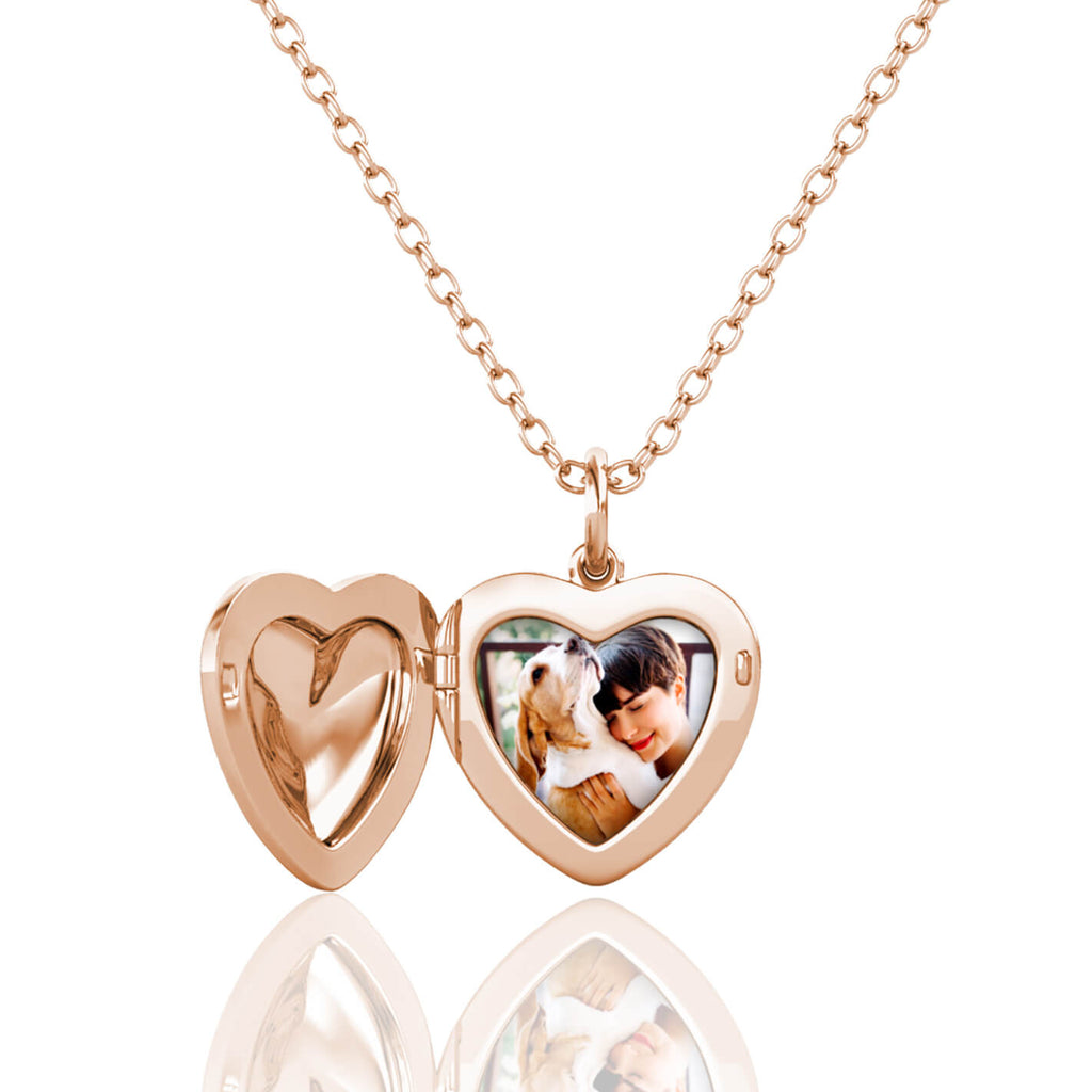 Rose Gold Personalised Photo Heart Locket Necklace with Picture Inside