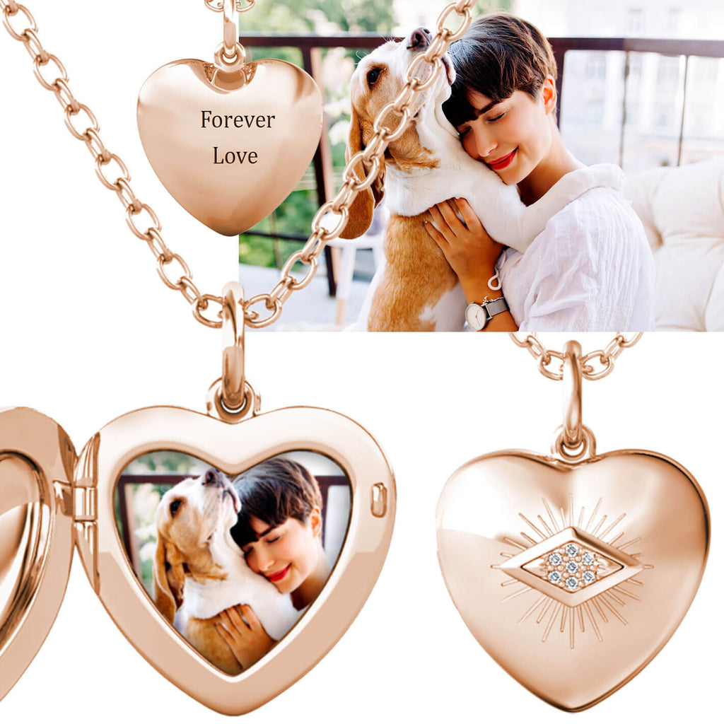 Rose Gold Personalised Photo Heart Locket Necklace with Picture Inside