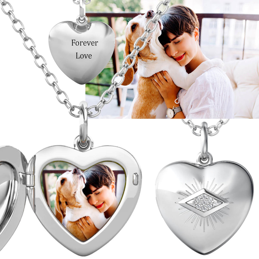 Personalised Photo Heart Locket Necklace with Picture Inside Sterling Silver