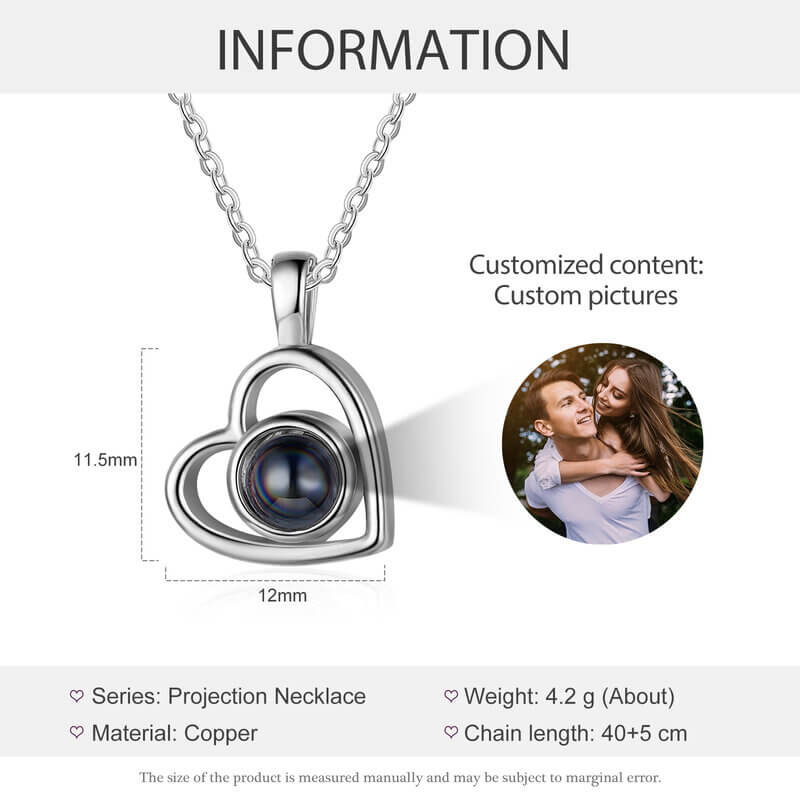 Personalised Memory Photo Projection Necklace Heart Pendant