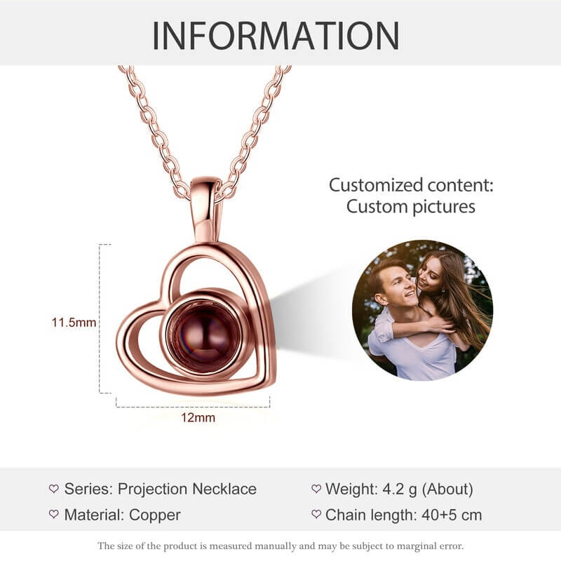 Personalised Memory Photo Projection Necklace Heart Pendant