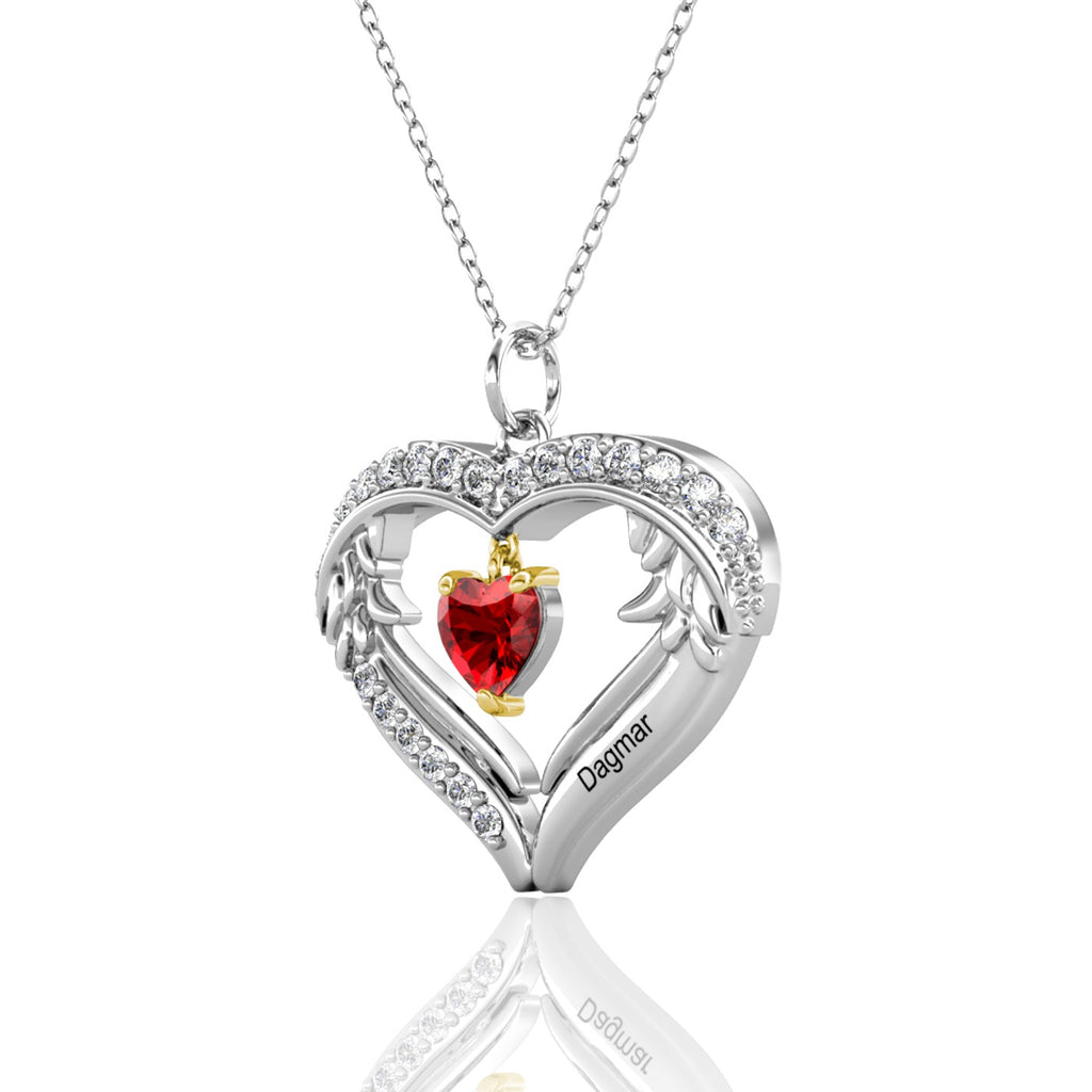 Heart Shaped Personalised Necklace with Heart Birthstone and Engraved Name