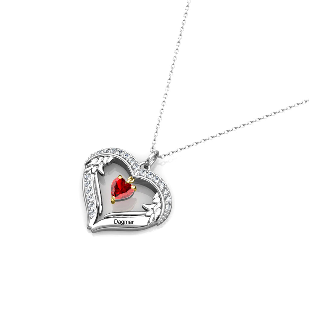 Heart Shaped Personalised Necklace with Heart Birthstone and Engraved Name