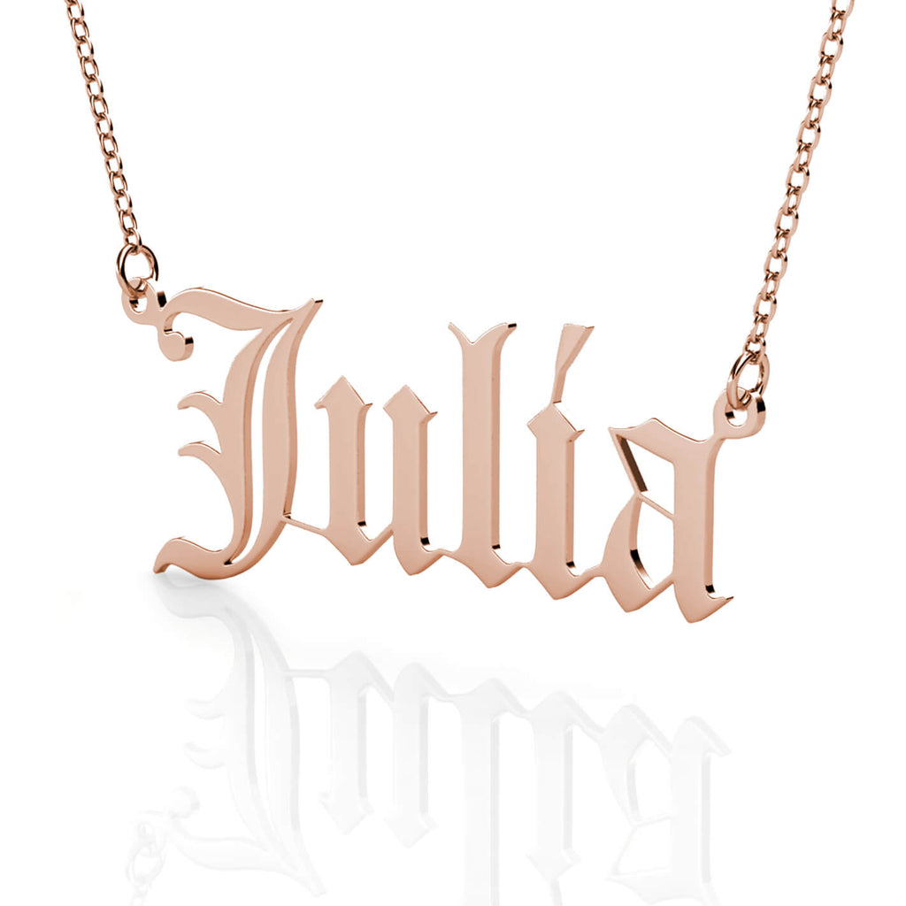 Personalised Old English Name Necklace Sterling Silver Rose Gold