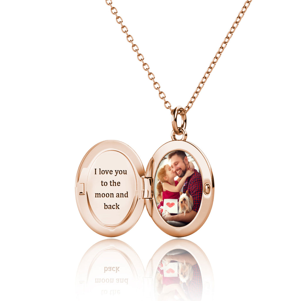 Personalised Photo Oval Locket Necklace with Picture Inside Rose Gold