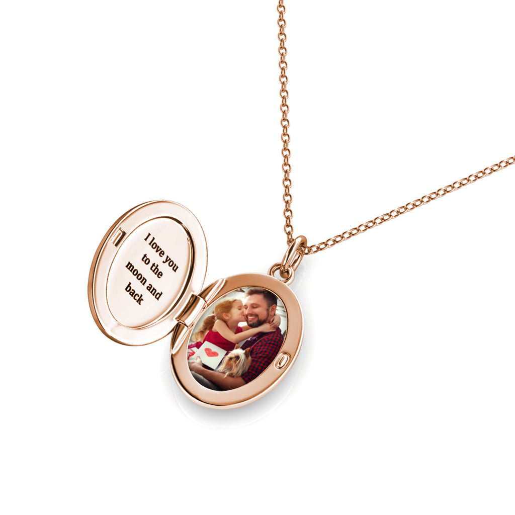 Personalised Photo Oval Locket Necklace with Picture Inside Rose Gold