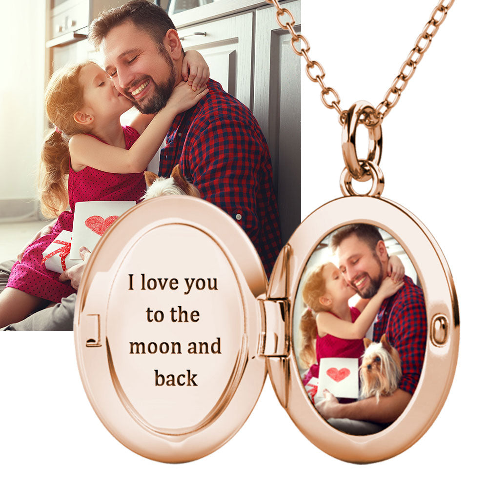 Personalised Photo Oval Locket Necklace with Picture Inside Rose Gold