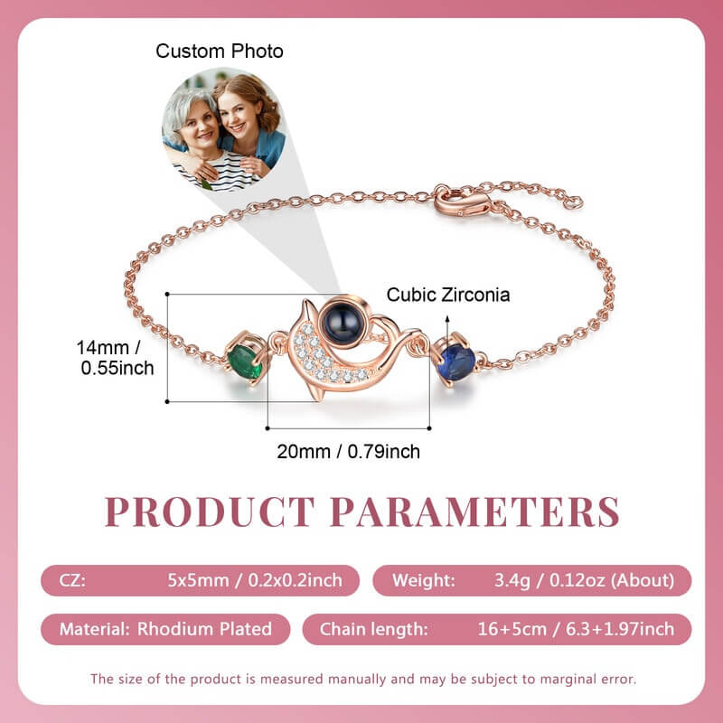 Personalised Photo Projection Bracelet with Two Birthstones