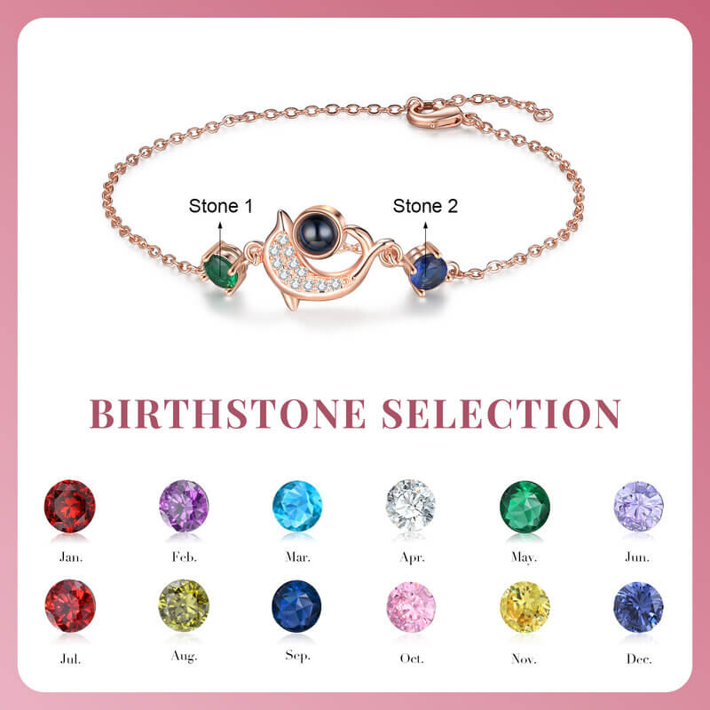 Personalised Photo Projection Bracelet with Two Birthstones