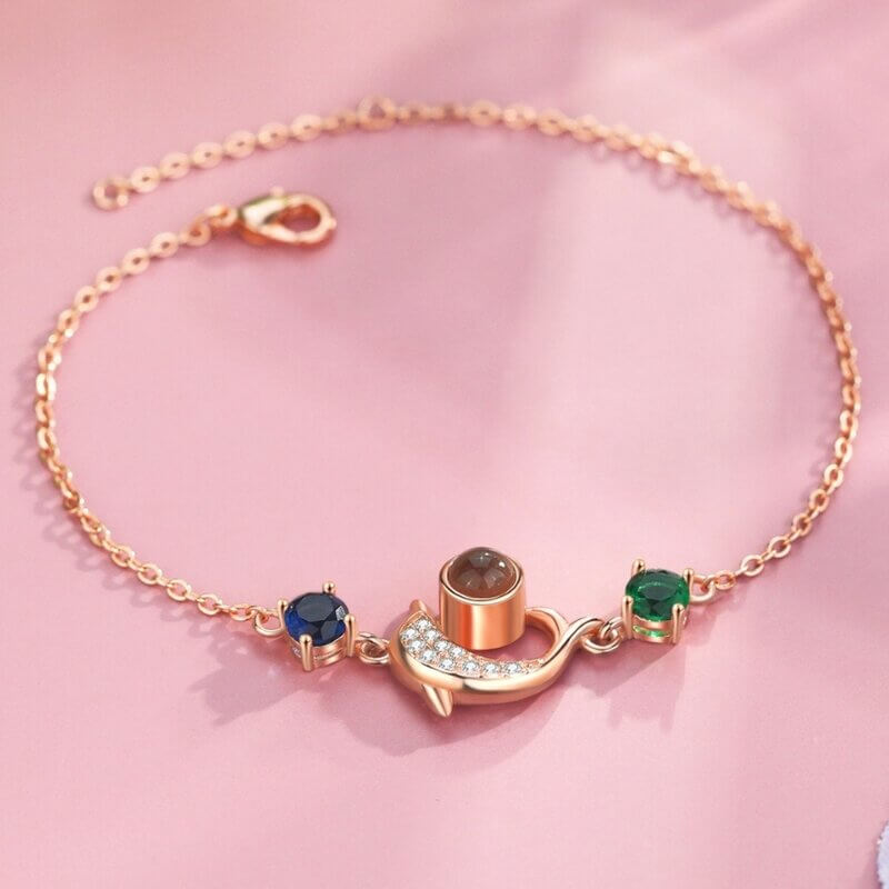 Personalised Photo Projection Bracelet with Two Birthstones