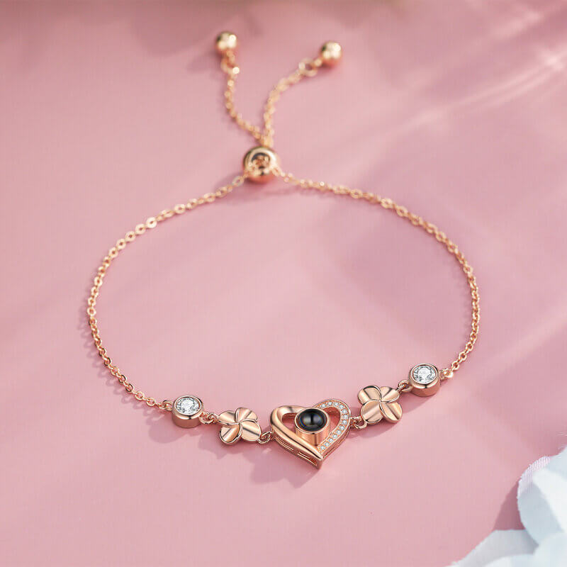 Personalised Photo Projection Heart Bracelet Rose Gold