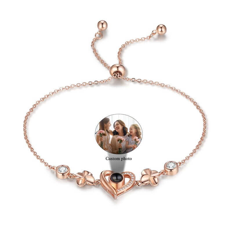 Personalised Photo Projection Heart Bracelet Rose Gold