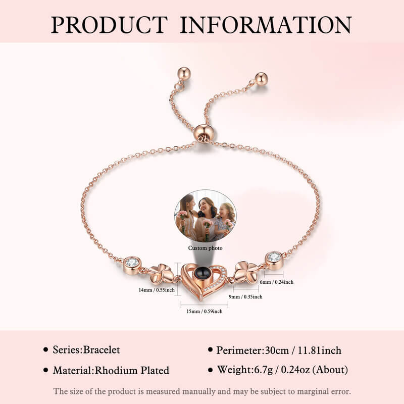 Personalised Photo Projection Heart Bracelet Rose Gold