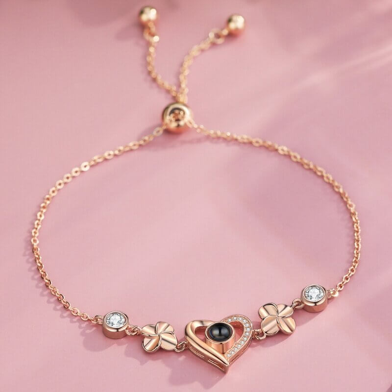 Personalised Photo Projection Heart Bracelet Rose Gold