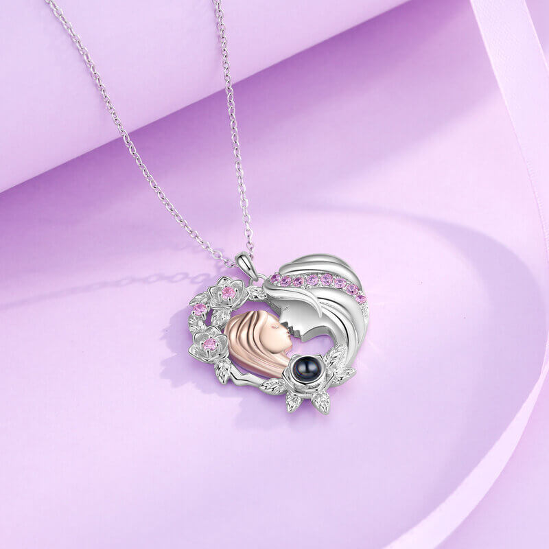 Personalised Photo Projection Necklace Mother Daughter Heart Pendant