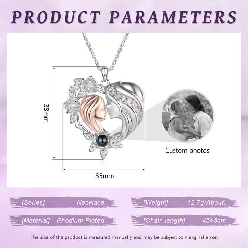 Personalised Photo Projection Necklace Mother Daughter Heart Pendant