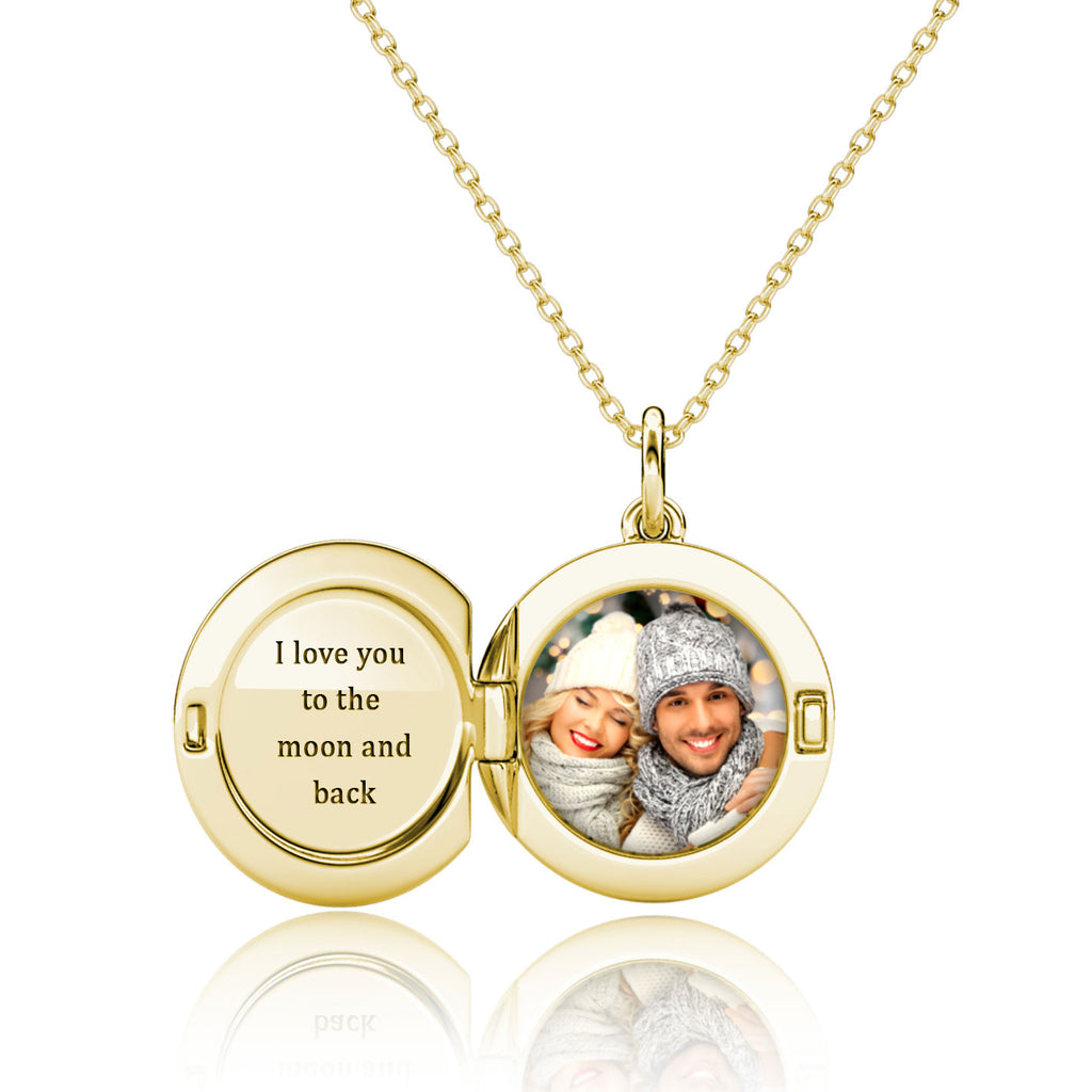 Personalised Photo Round Locket Necklace with Picture Inside Gold