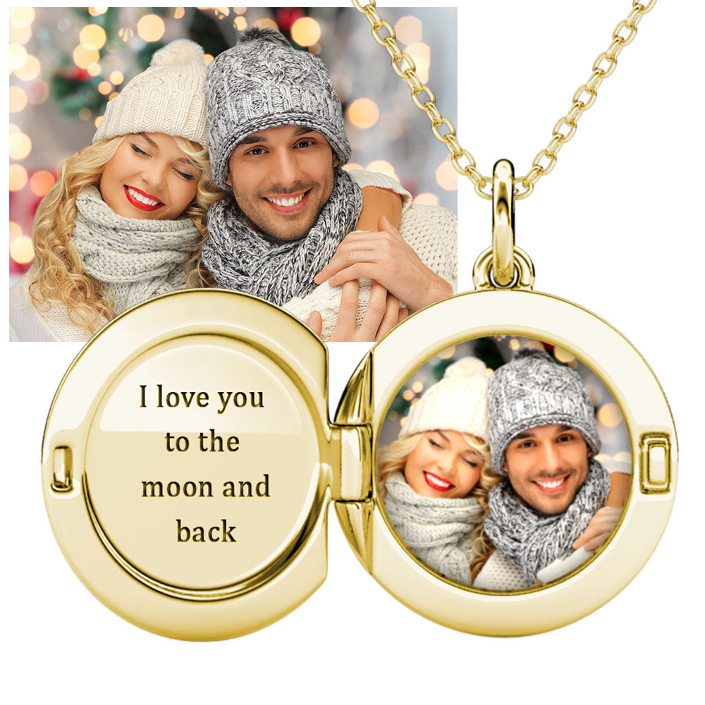 Personalised Photo Round Locket Necklace with Picture Inside Gold