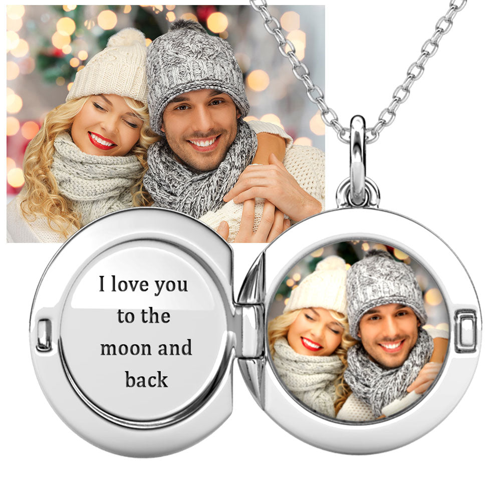 Personalised Photo Round Locket Necklace with Picture Inside Sterling Silver