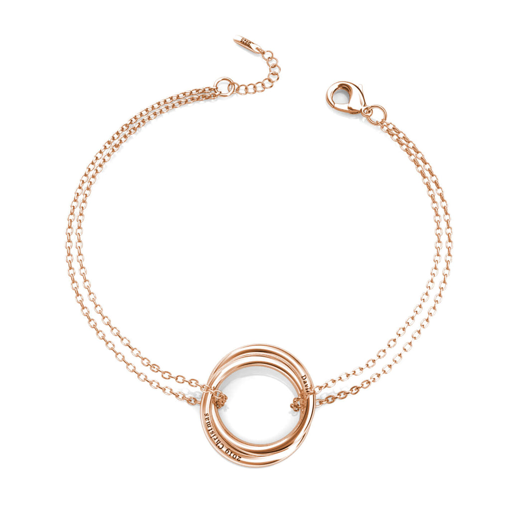 Personalised Engraved Russian 2 Ring Bracelet Sterling Silver Rose Gold