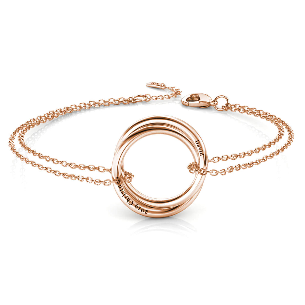Personalised Engraved Russian 2 Ring Bracelet Sterling Silver Rose Gold