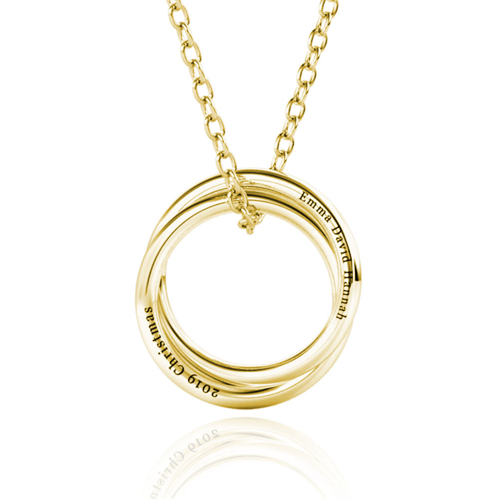Personalised Russian 2 Ring Necklace with Engraved Children's Names Gold