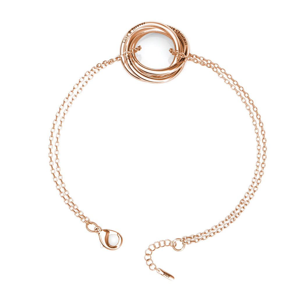 Personalised Engraved Russian 3 Ring Bracelet Sterling Silver Rose Gold