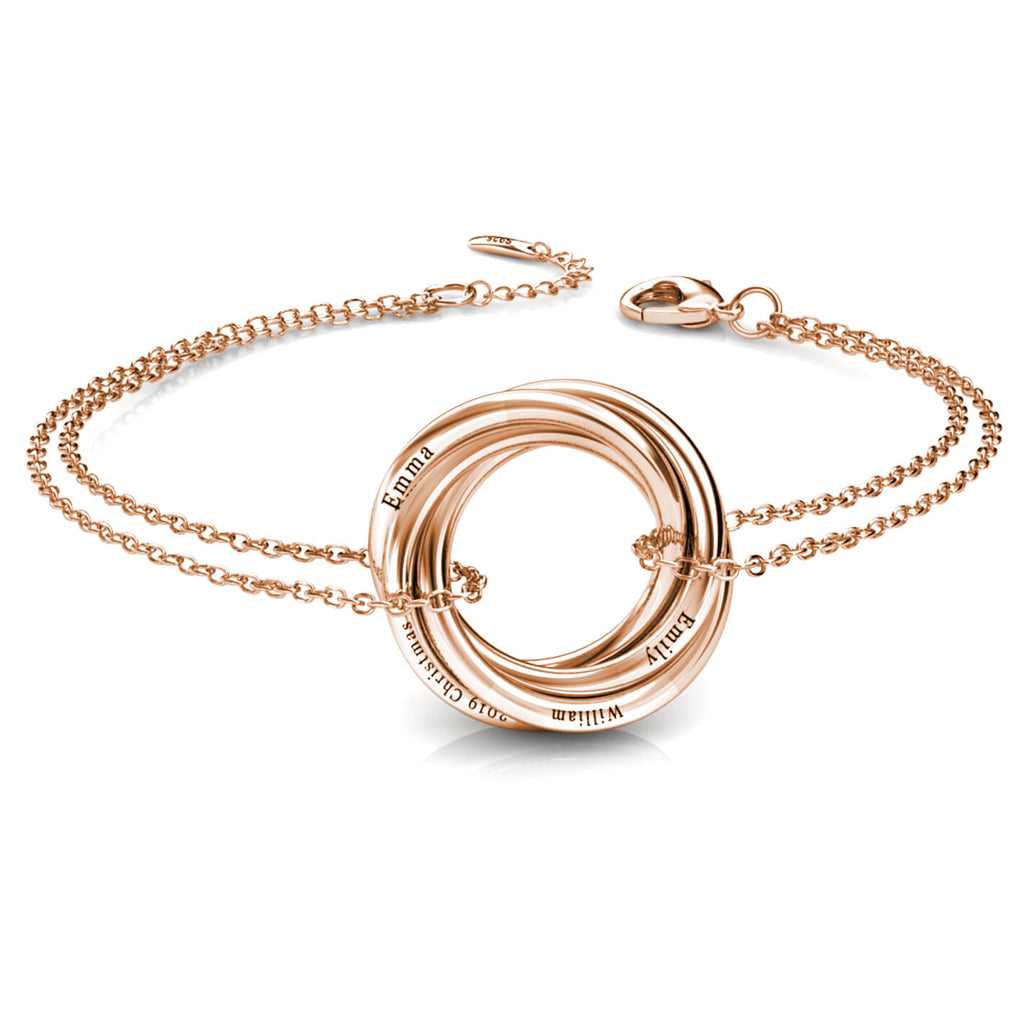 Personalised Engraved Russian 4 Ring Bracelet Sterling Silver Rose Gold
