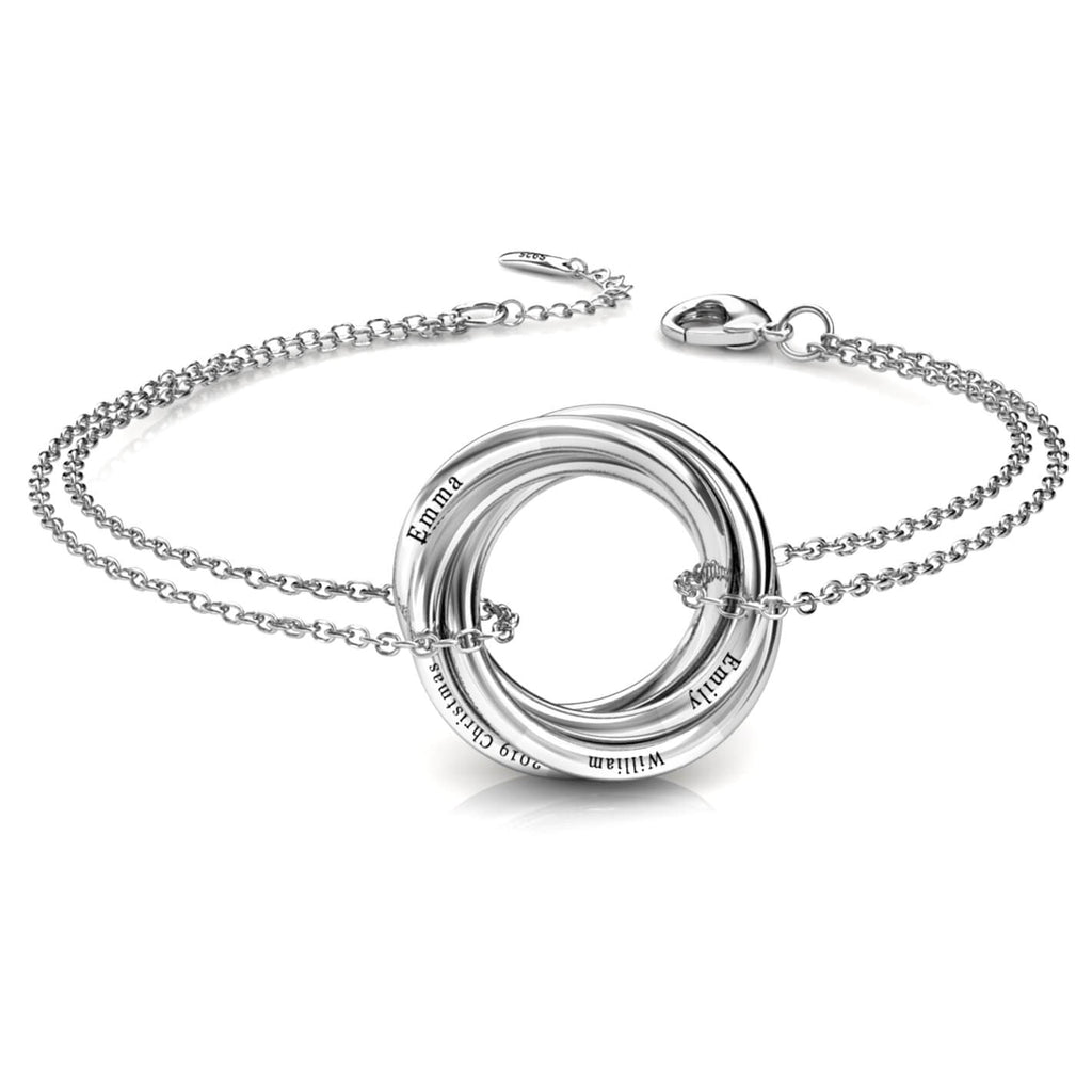 Personalised Engraved Russian 4 Ring Bracelet Sterling Silver