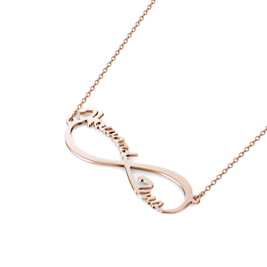 Personalised Infinity Two Names Necklace Sterling Silver Rose Gold